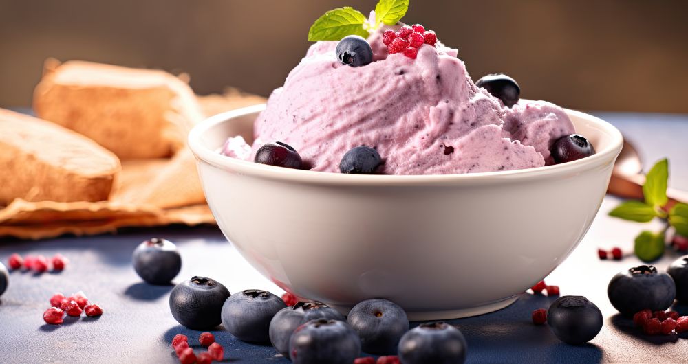 A bowl of guilt-free yogurt topped with fresh berries.